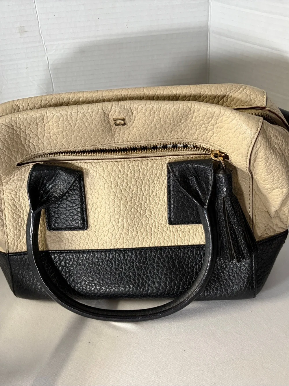 kate spade South port Avenue Alyssa Black and Cream Pebbled Leather Satchel M